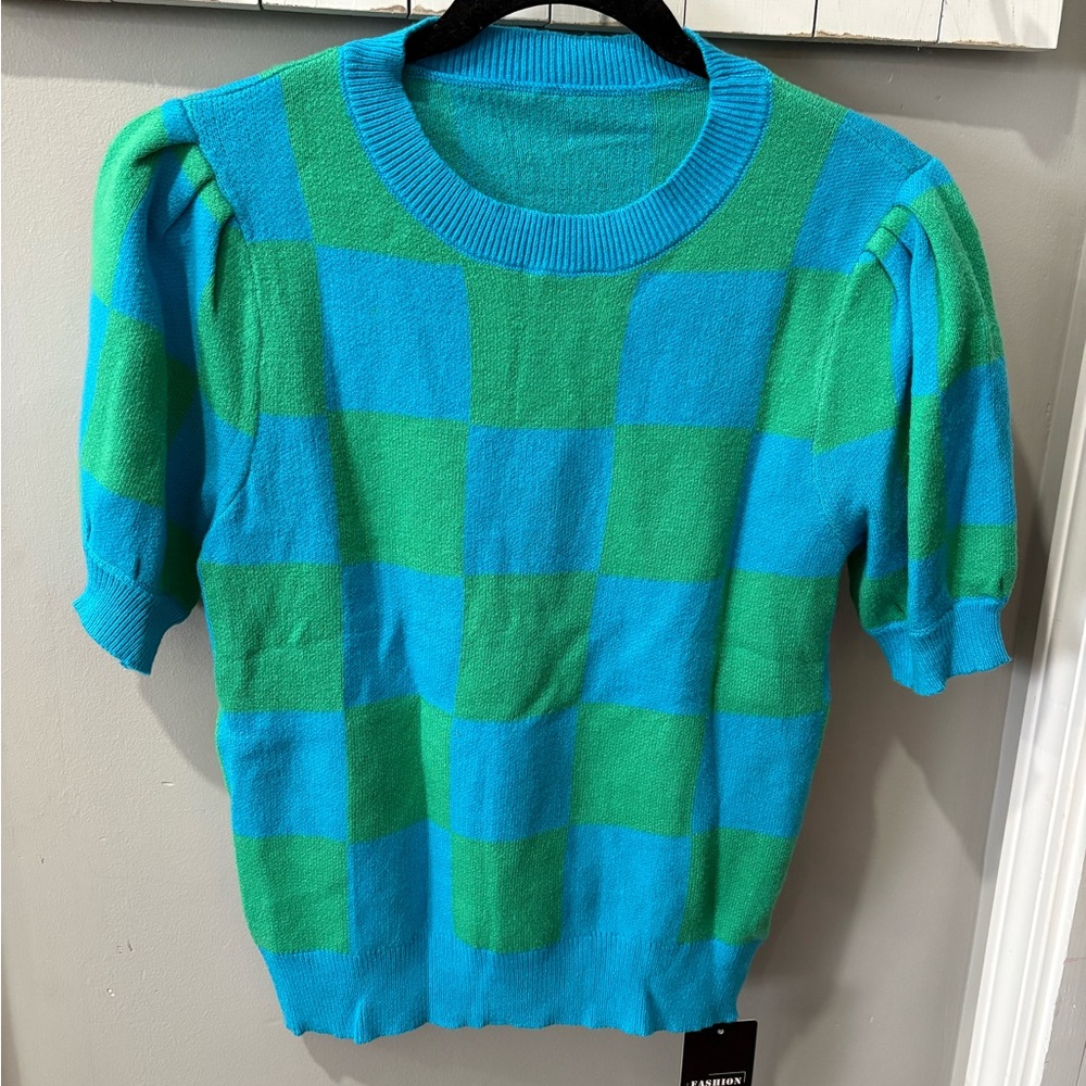 Blue and Green Checkered Sweater